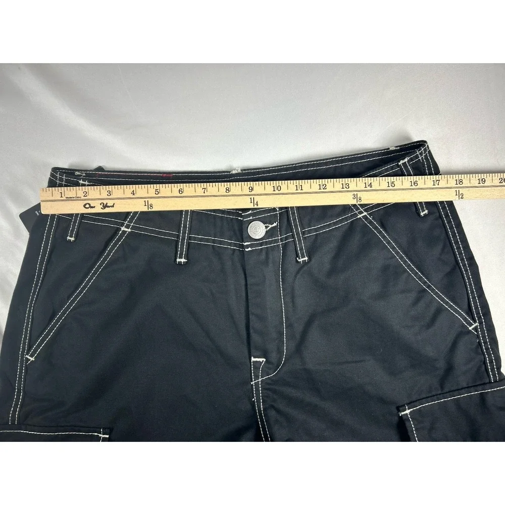 True Religion Men Baggy Cargo Pants Mens 31 Black White Bold Stitch Utility NWT